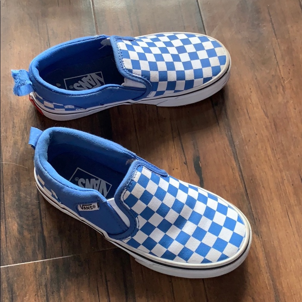 Boys blue and white checkered vans like new